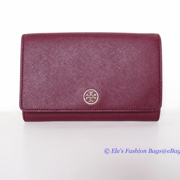 ❤️ NWT Tory Burch Robinson WOC Wallet On a Chain Leather Crossbody Shiraz Red - Picture 5 of 16